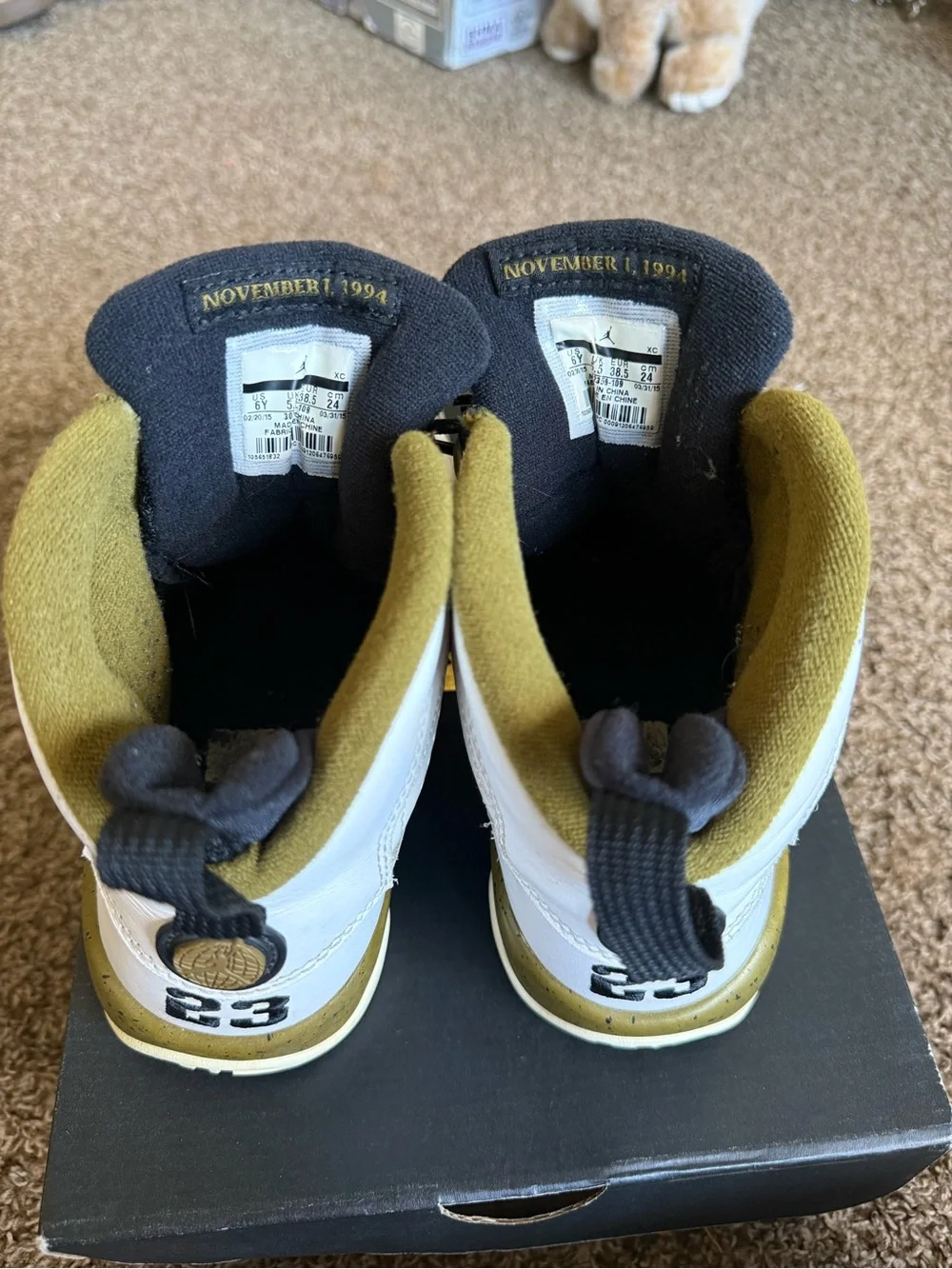 Jordan Kids' White and Olive High-Top Sneakers
